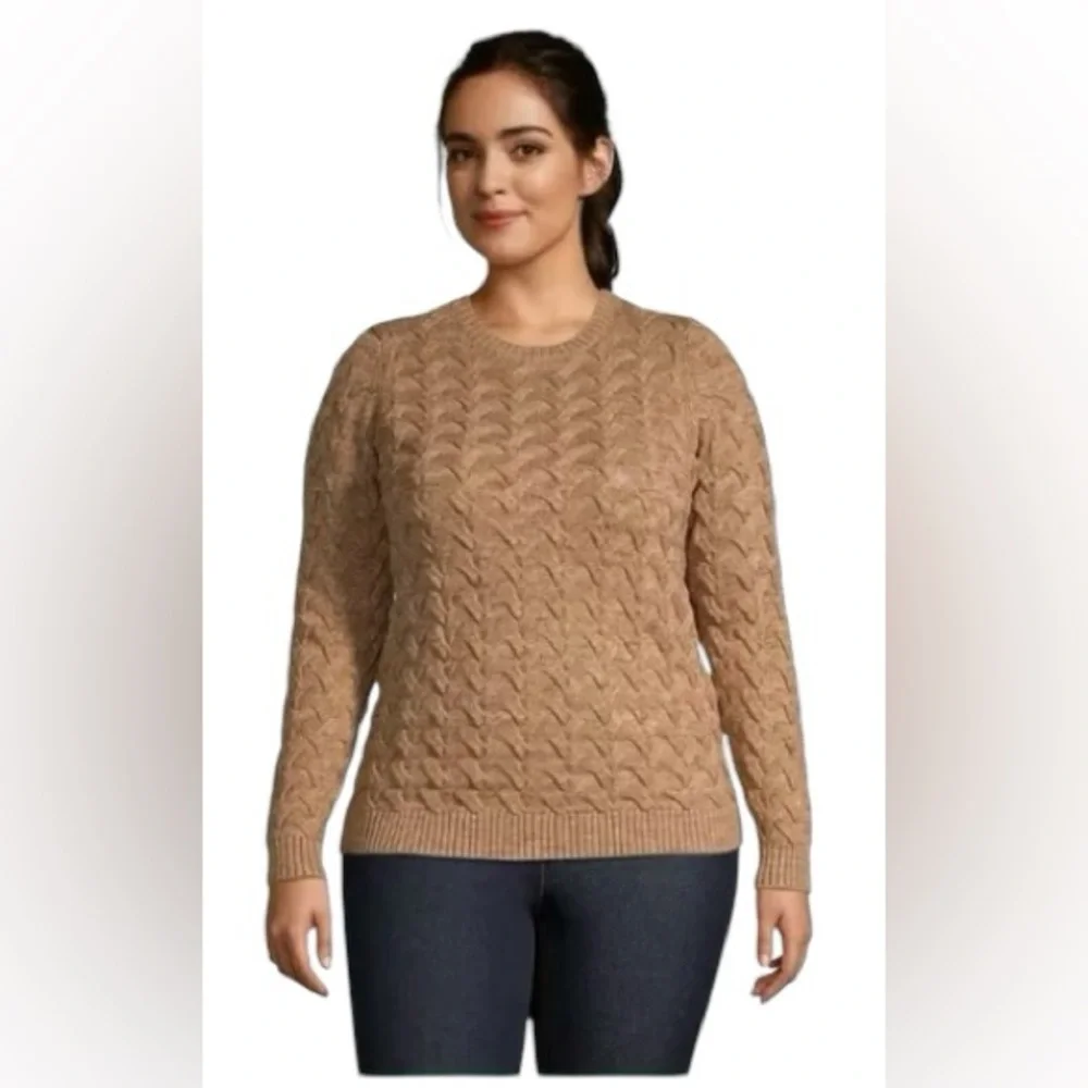 Lands' End ~ Drifter Cable Knit Women's Crew Neck Sweater - Picture 3 of 4